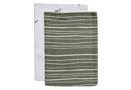 Waschhandschuhe Musselin Stripe  Olive - Leaf Green - GOTS - 2 Stück